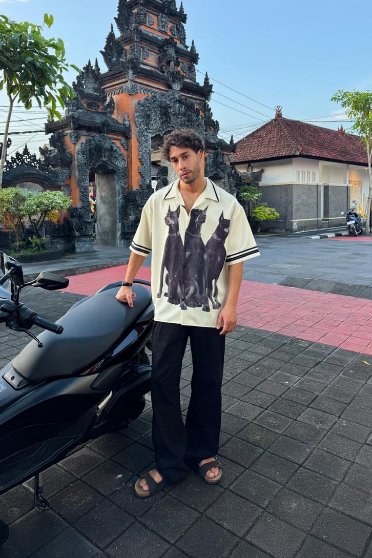 Doberman Baskılı Oversize Gömlek