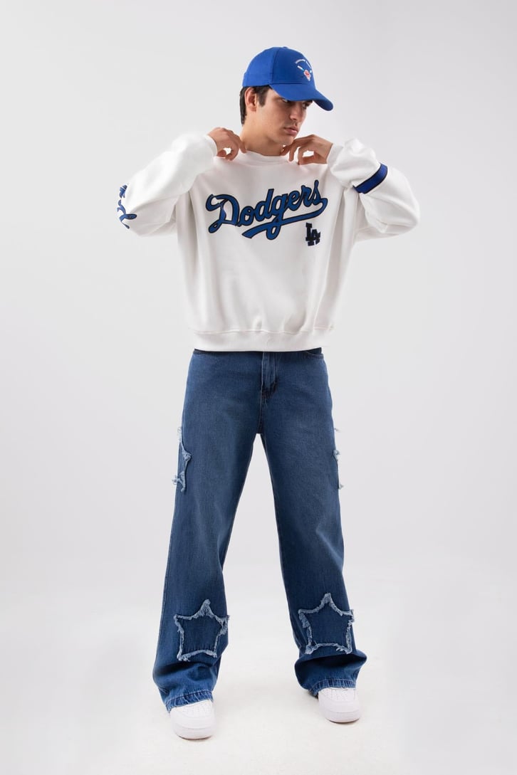 Dodgers Baskılı Beyaz Oversize Sweatshirt