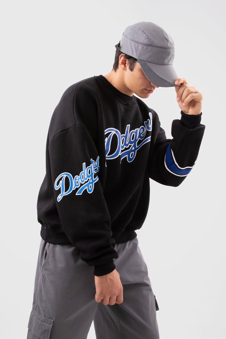 Dodgers Baskılı Beyaz Oversize Sweatshirt