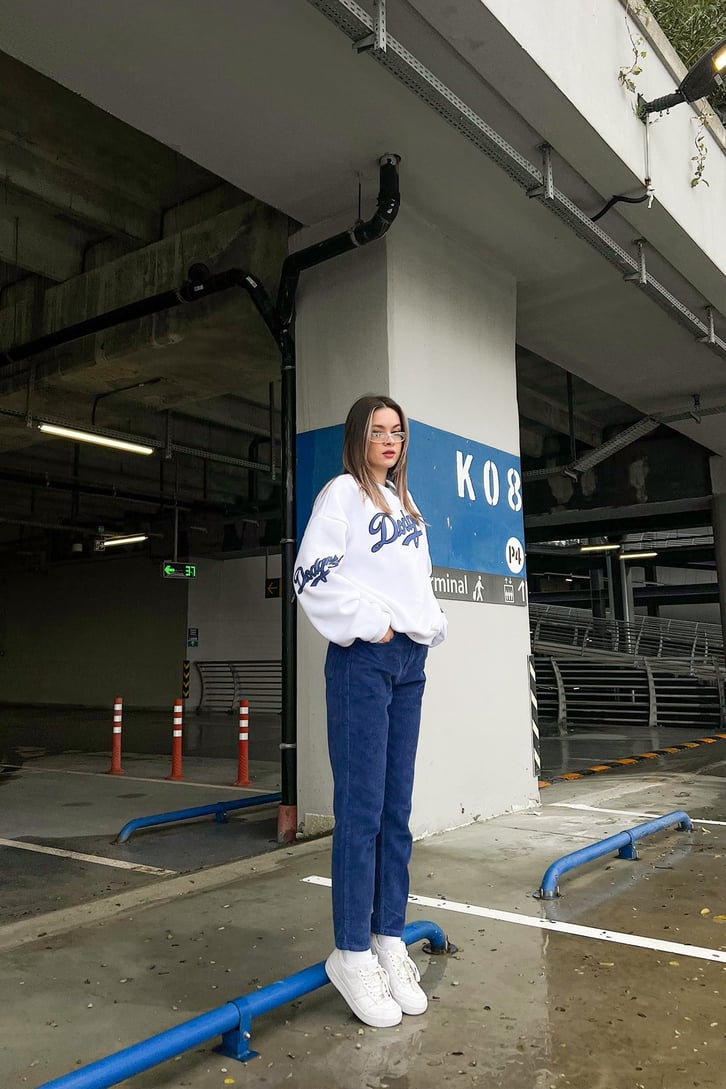 Dodgers Baskılı Ekru Oversize Sweatshirt
