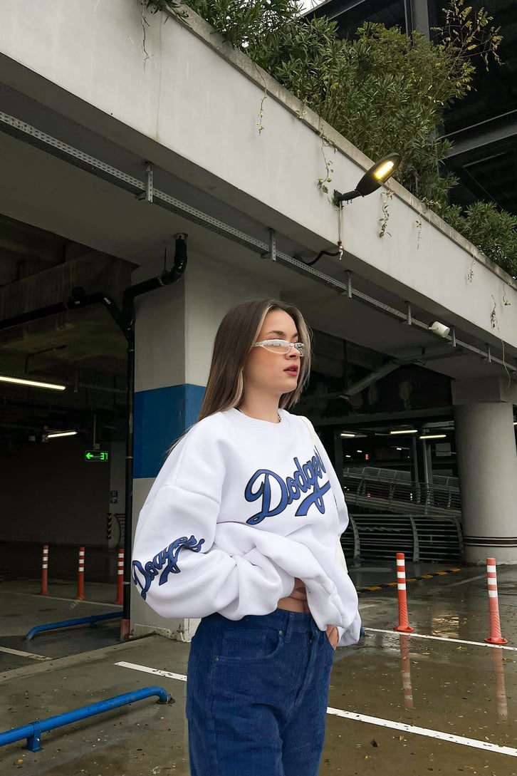 Dodgers Baskılı Ekru Oversize Sweatshirt