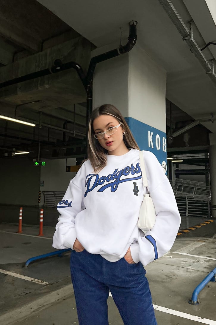 Dodgers Baskılı Ekru Oversize Sweatshirt