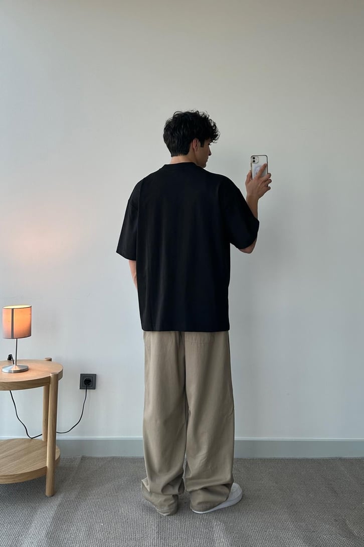 Dog Baskılı Siyah Oversize Tişört