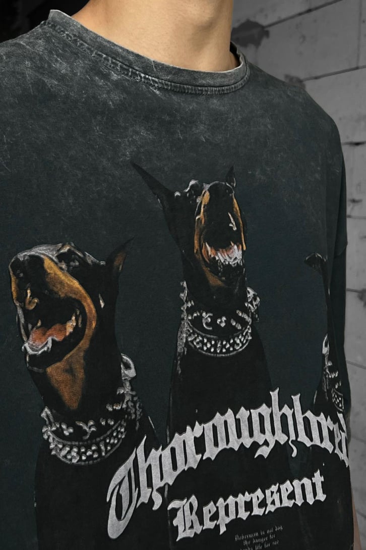 Dog Printed Acid Wash Oversize Tshirt