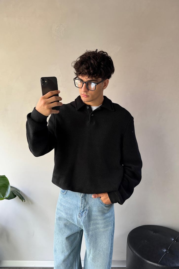 Dokulu Polo Yaka Sweatshirt