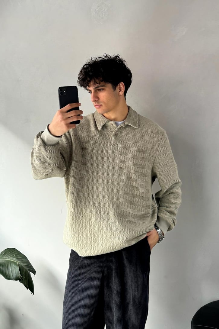 Dokulu Polo Yaka Sweatshirt