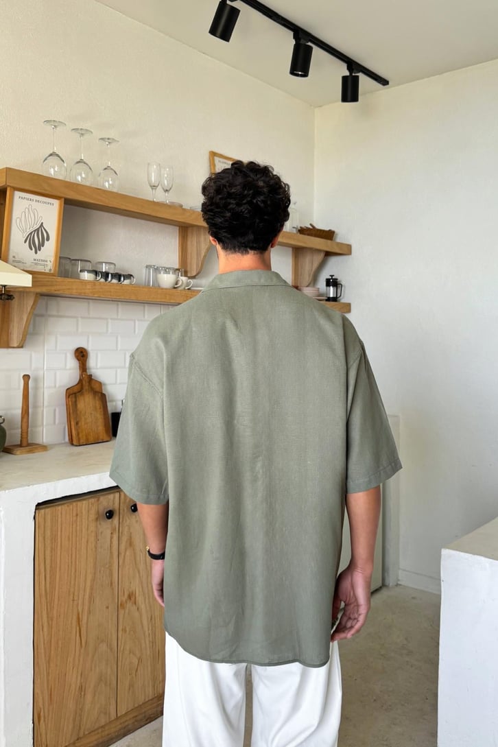 Dokuma Oversize Kısa Kol Gömlek