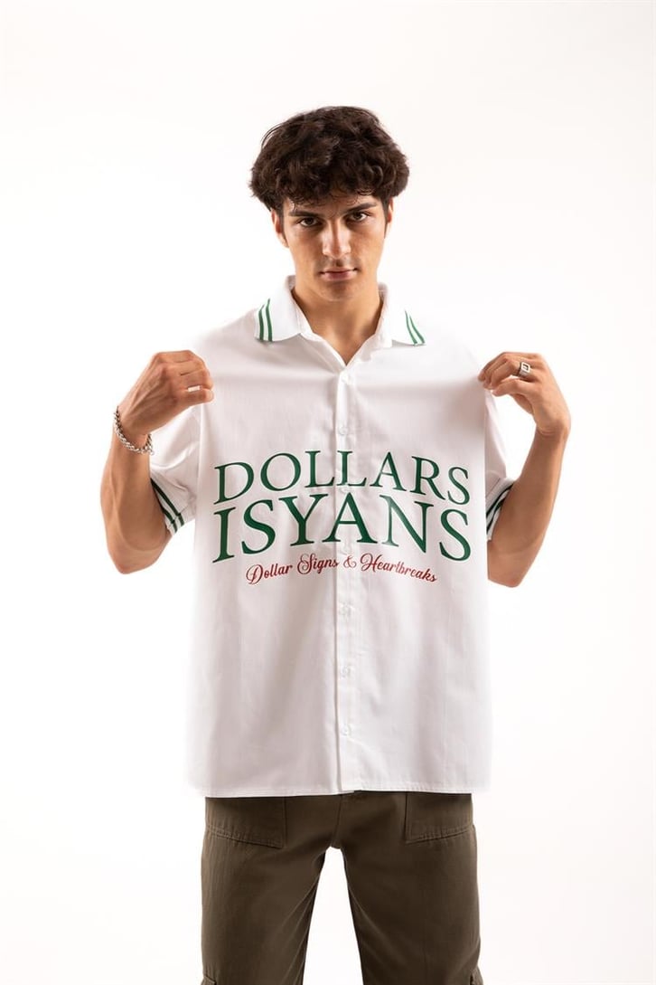 Dollars Isyans Baskılı Beyaz Kısa Kollu Gömlek