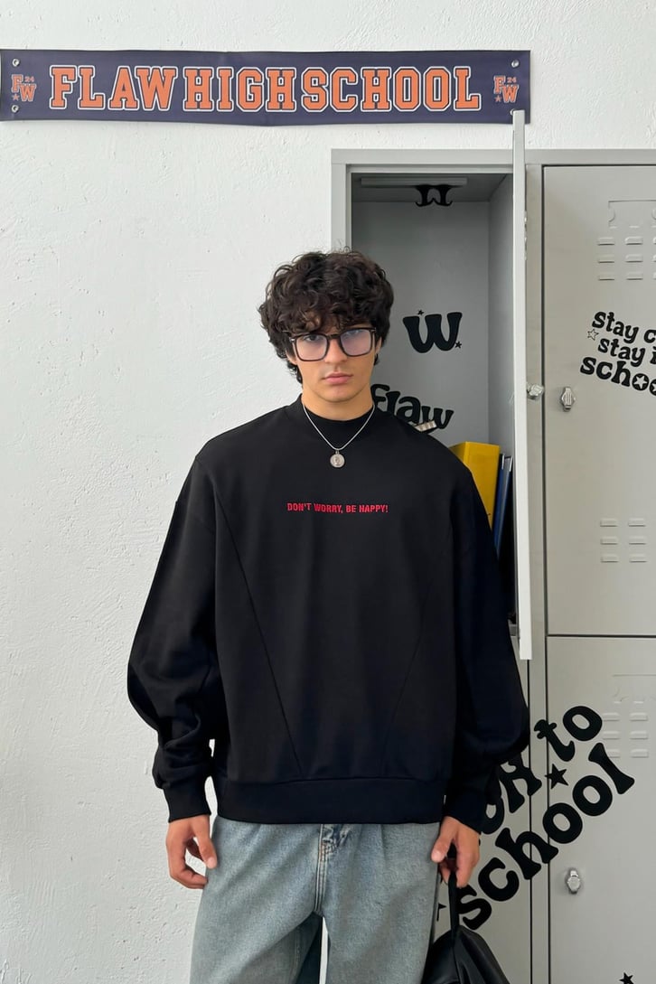 Don't Worry, Be Happy Nakışlı Oversize Sweatshirt