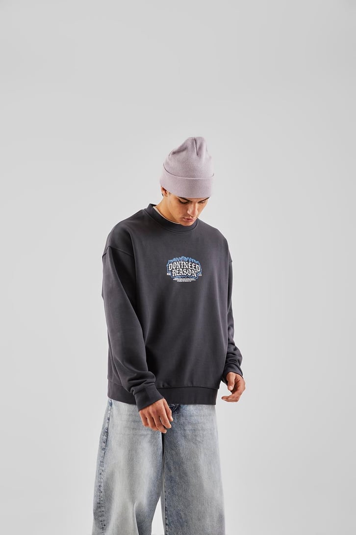 Dontneed Reason Baskılı Antrasit Oversize Sweathirt