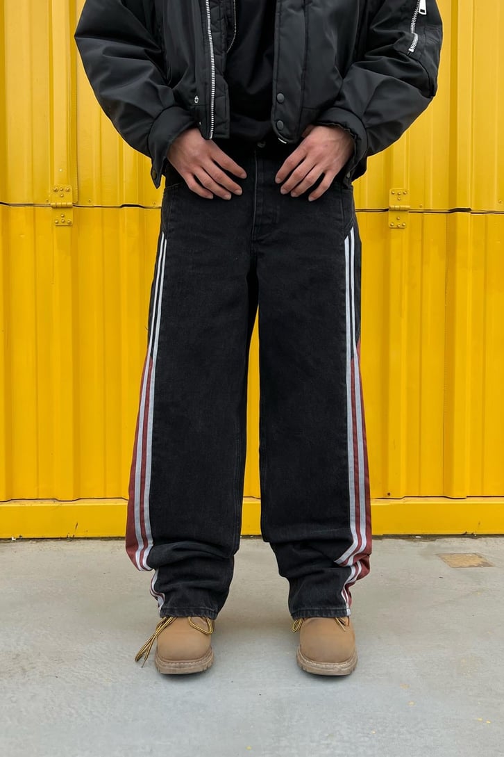 Double Line Siyah Baggy Jean