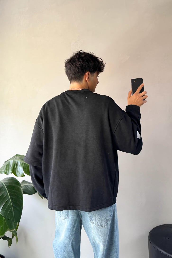 Double Zero Baskılı Bisiklet Yaka Sweat