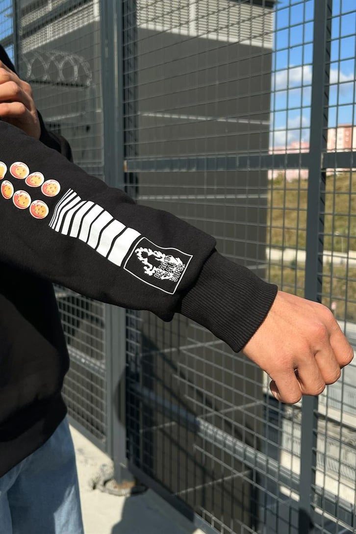 Dragon B. Super Baskılı Siyah İçi Pamuklu Oversize Hoodie