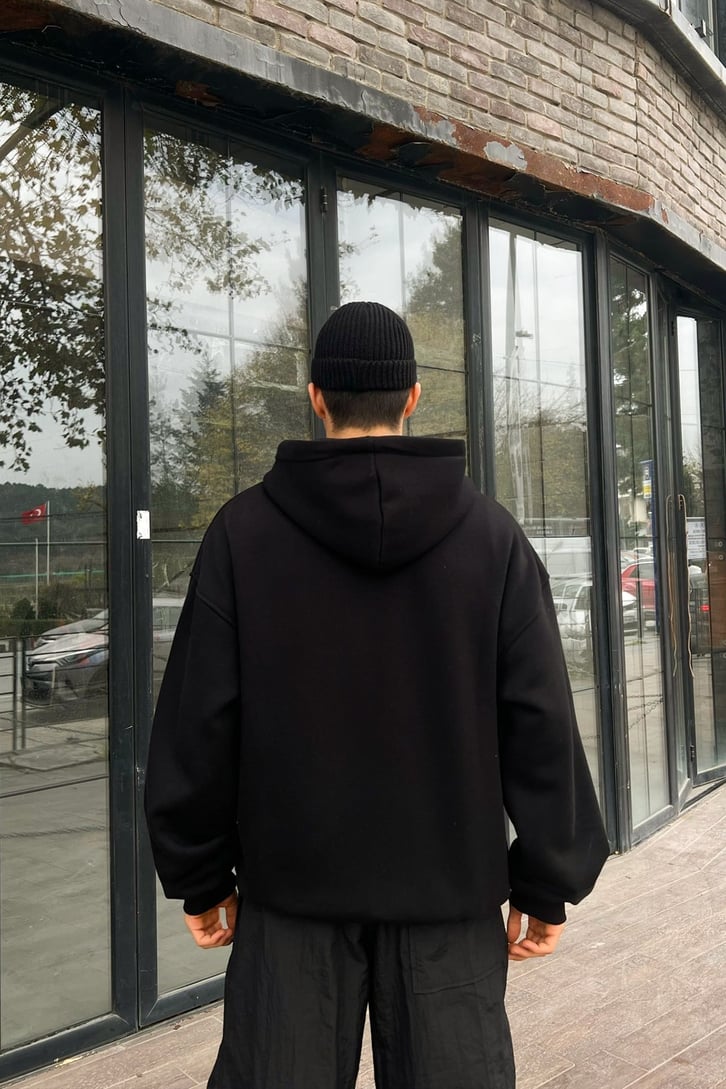 Dragon Baskılı Siyah Zipper Hoodie