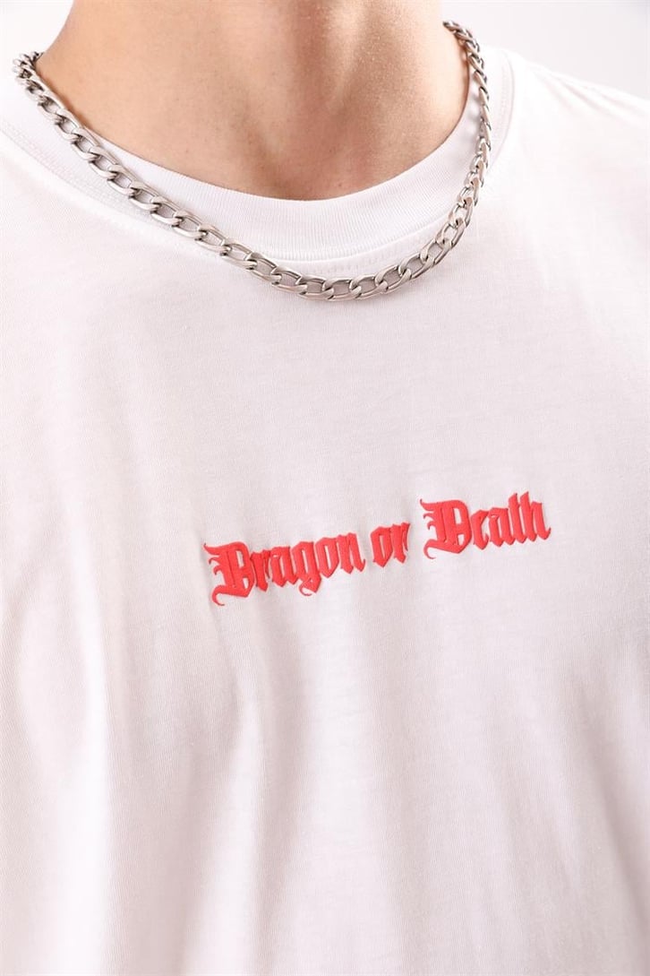 Dragon Born Sırt Baskılı Beyaz Oversize Tişört