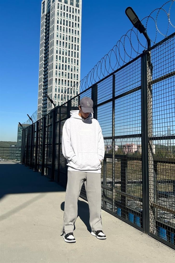 Dreamers Baskılı Gri Oversize Hoodie