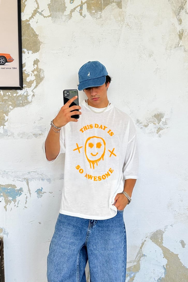 Drop Face Baskılı Oversize Tişört