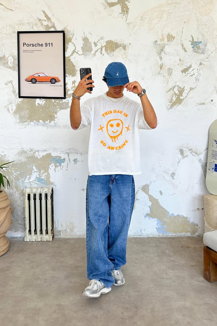 Drop Face Baskılı Oversize Tişört