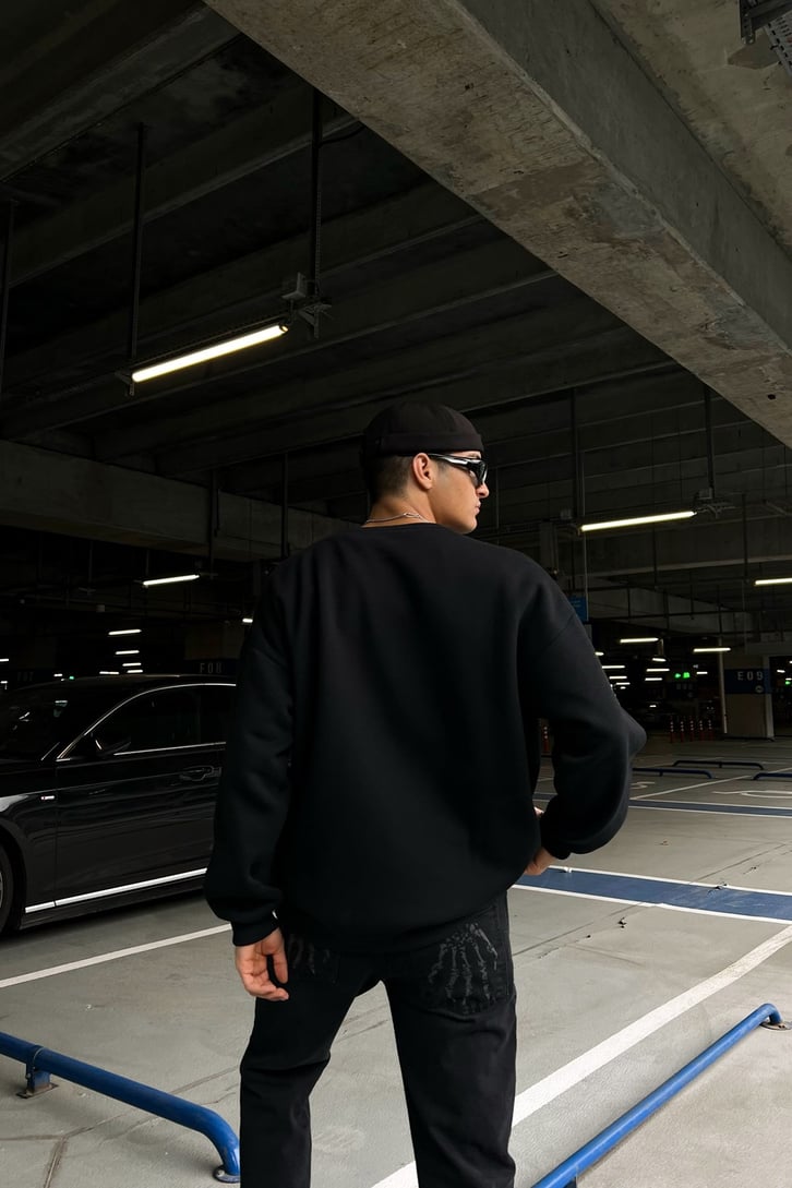 DSGN Nakışlı Siyah Oversize Sweatshirt