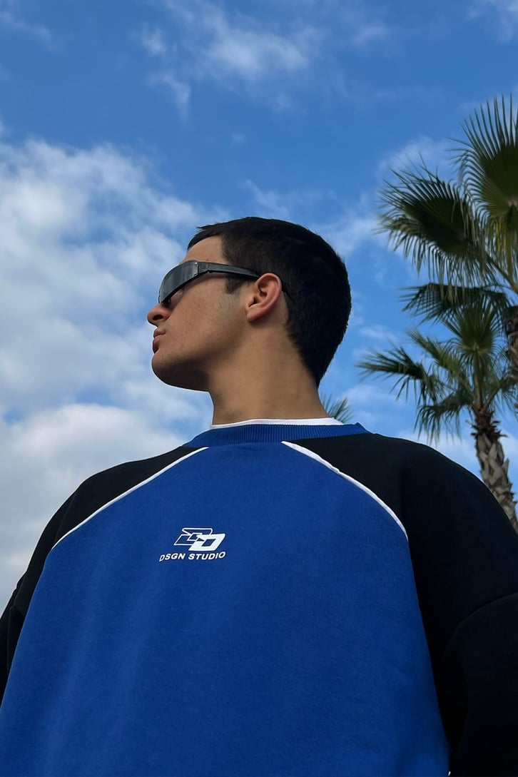 Dsgn Parçalı Mavi Oversize Sweatshirt