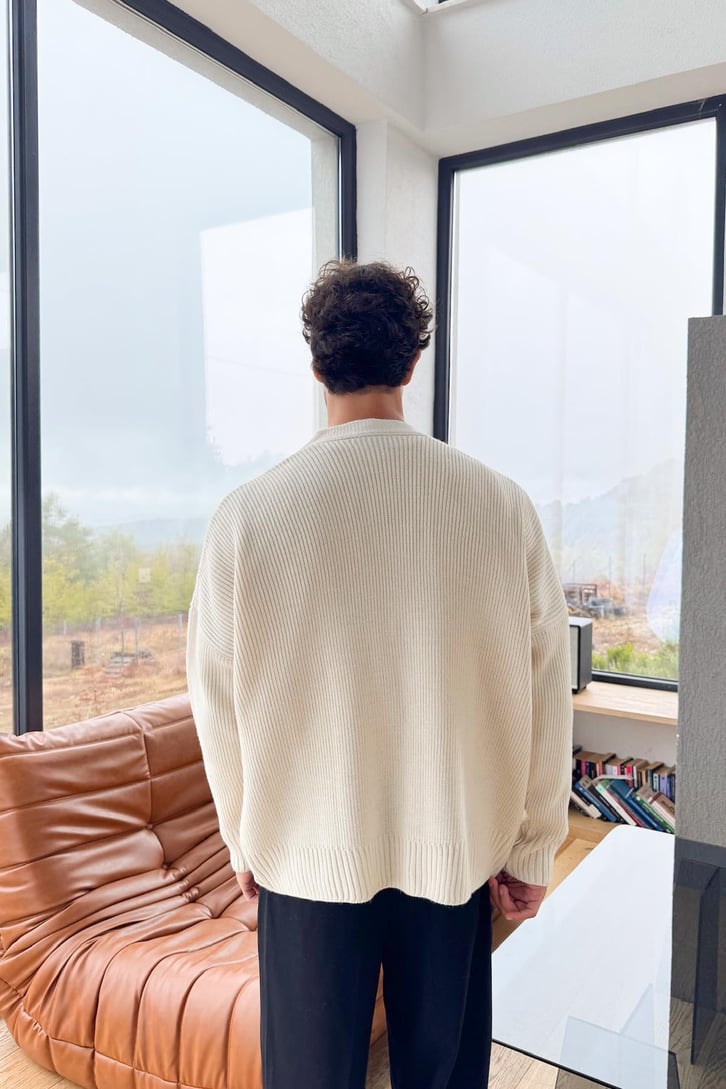 Düğme Detay Oversize Triko Hırka