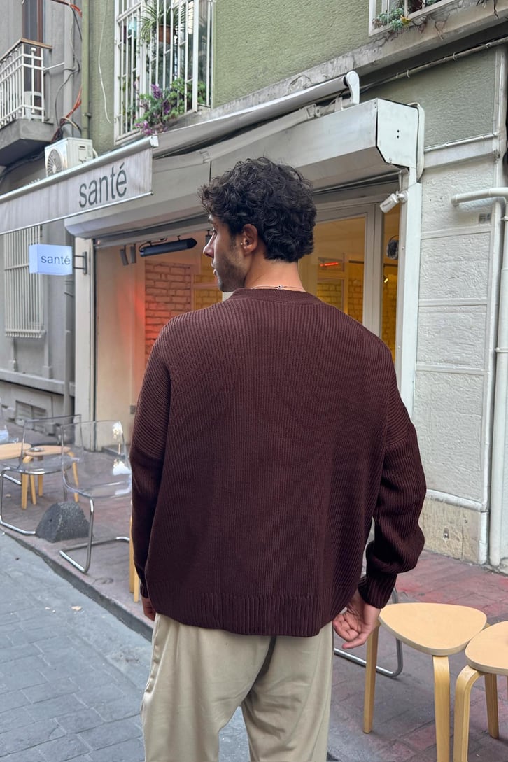 Düğme Detay Oversize Triko Hırka