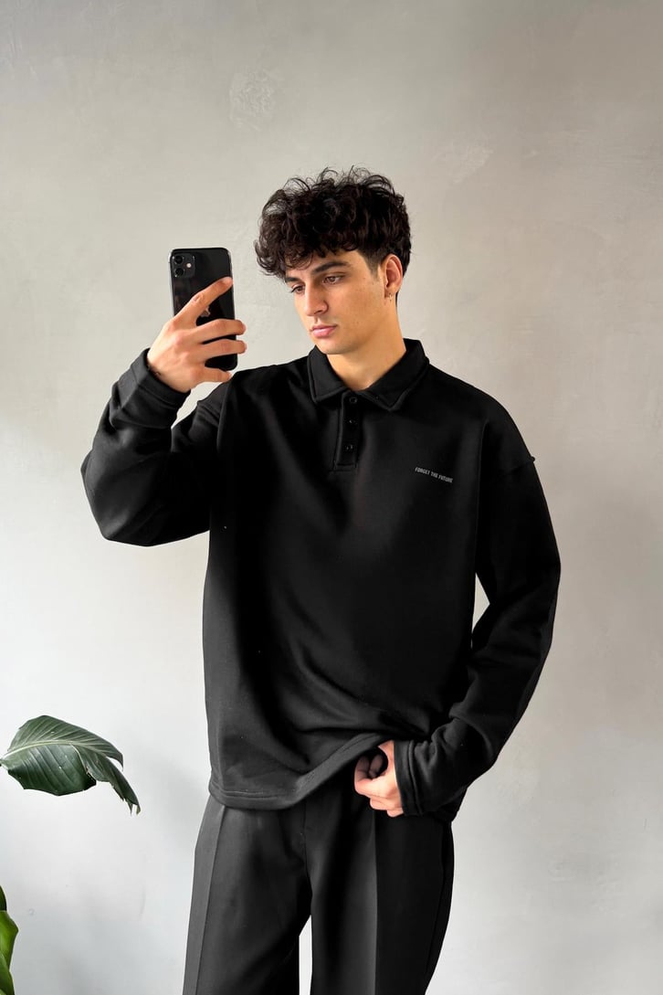Düğme Detaylı Polo Yaka Sweatshirt