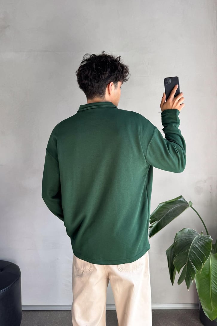 Düğme Detaylı Polo Yaka Sweatshirt