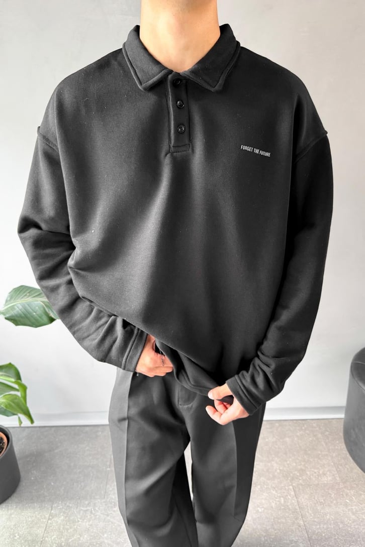 Düğme Detaylı Polo Yaka Sweatshirt
