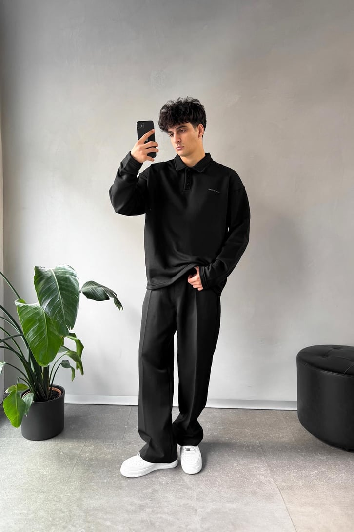 Düğme Detaylı Polo Yaka Sweatshirt