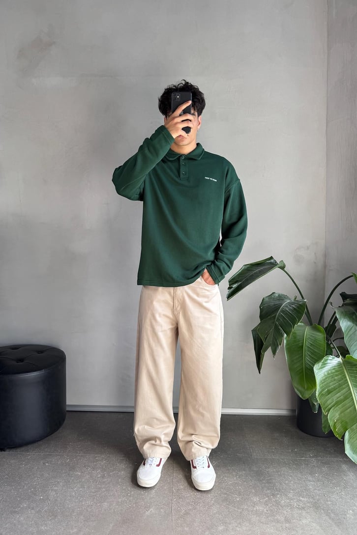 Düğme Detaylı Polo Yaka Sweatshirt