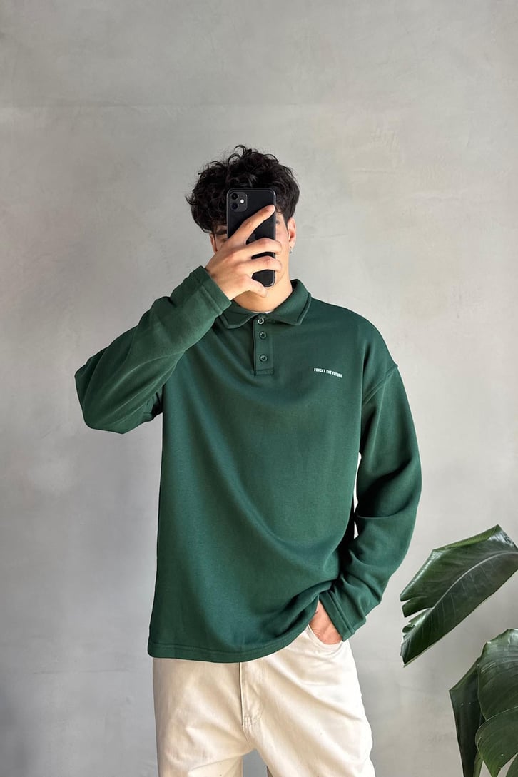 Düğme Detaylı Polo Yaka Sweatshirt