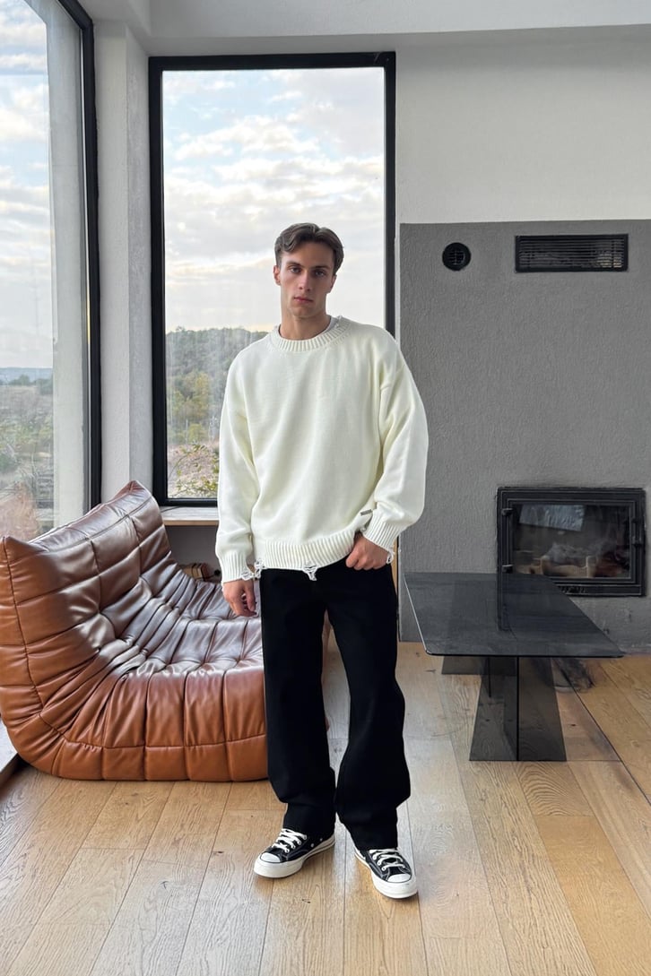 Düğmeli Basic Baggy Jean