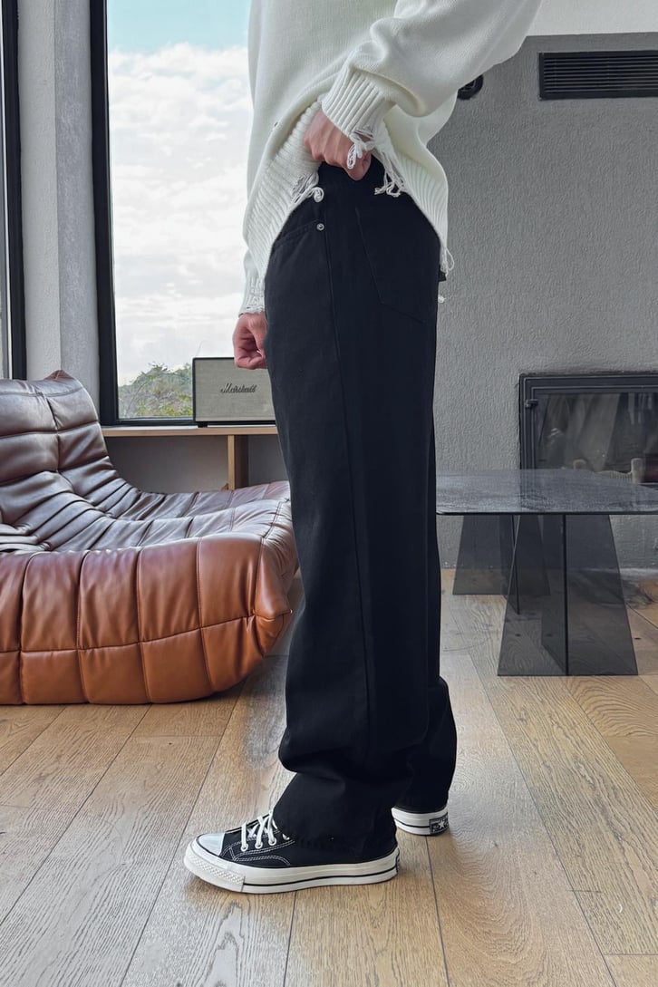 Düğmeli Basic Baggy Jean