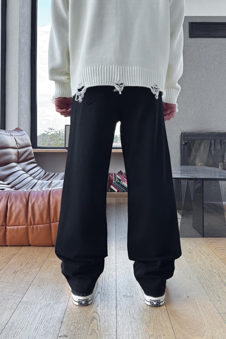 Düğmeli Basic Baggy Jean