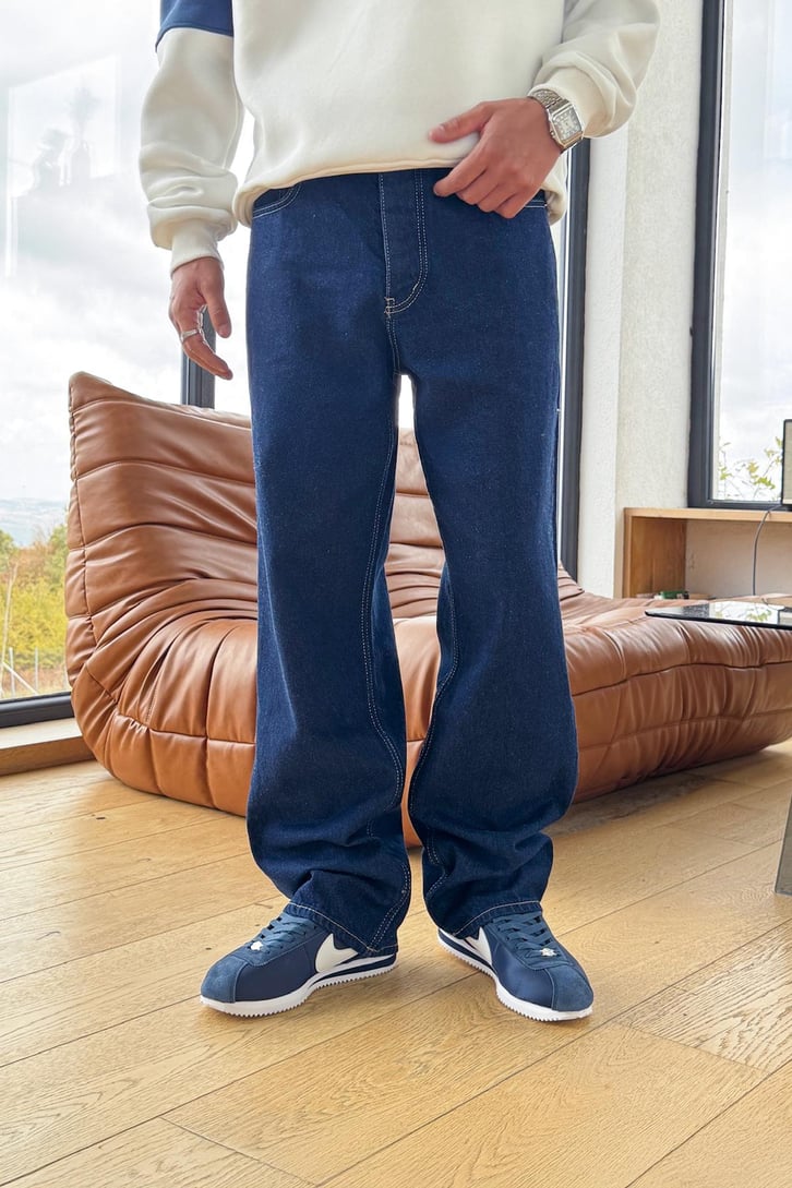 Düğmeli Basic Baggy Jean