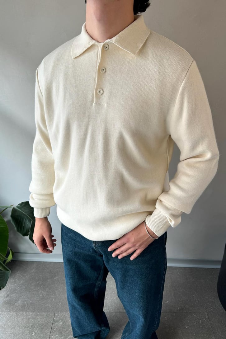Düğmeli Polo Yaka Basic Kazak