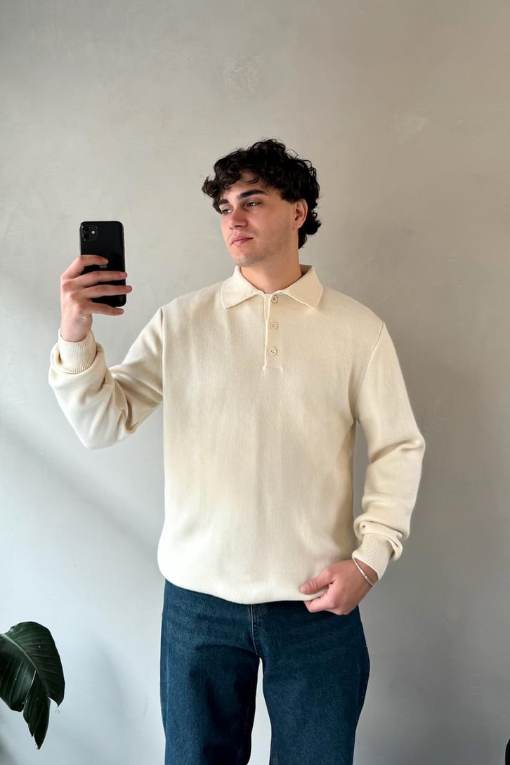 Düğmeli Polo Yaka Basic Kazak