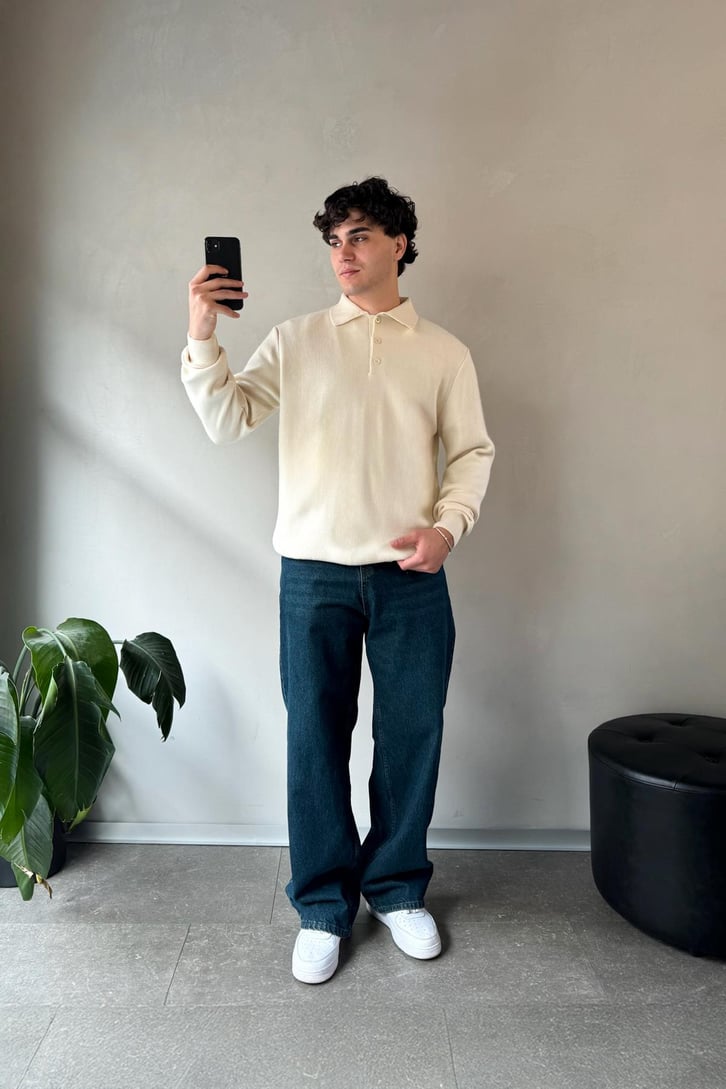 Düğmeli Polo Yaka Basic Kazak