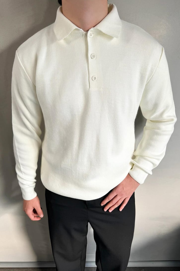 Düğmeli Polo Yaka Basic Kazak