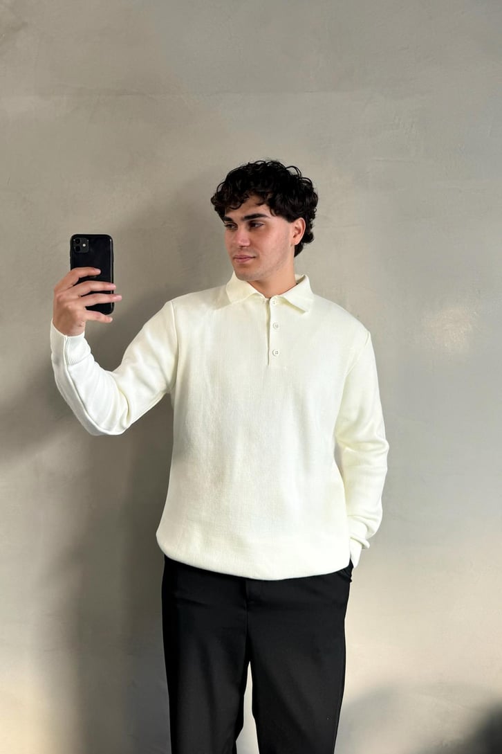 Düğmeli Polo Yaka Basic Kazak