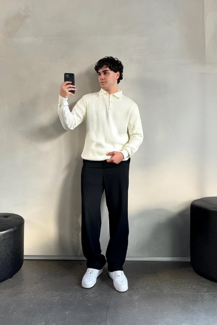 Düğmeli Polo Yaka Basic Kazak