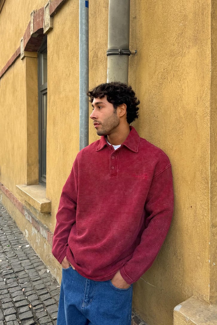 Düğmeli Polo Yaka  Sweatshirt