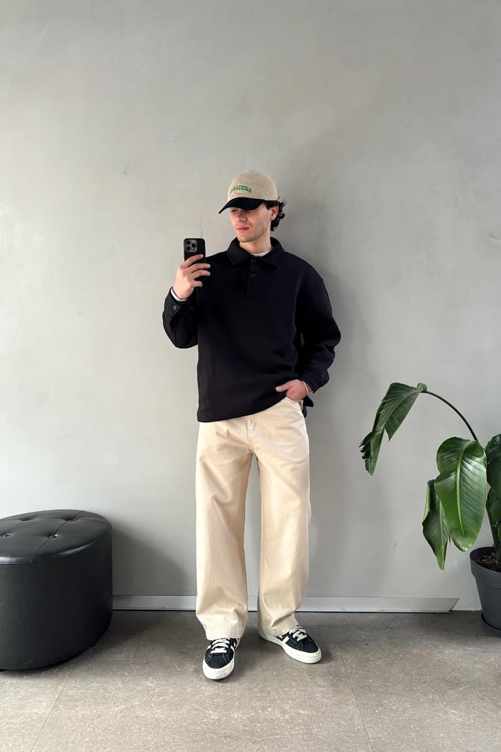 Düğmeli Polo Yaka  Sweatshirt