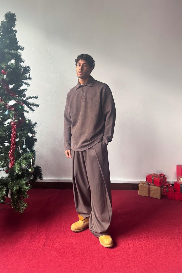 Düğmeli Polo Yaka Sweatshirt