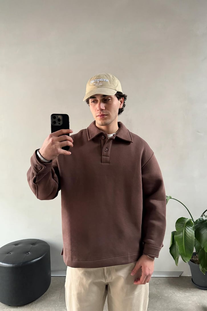 Düğmeli Polo Yaka  Sweatshirt
