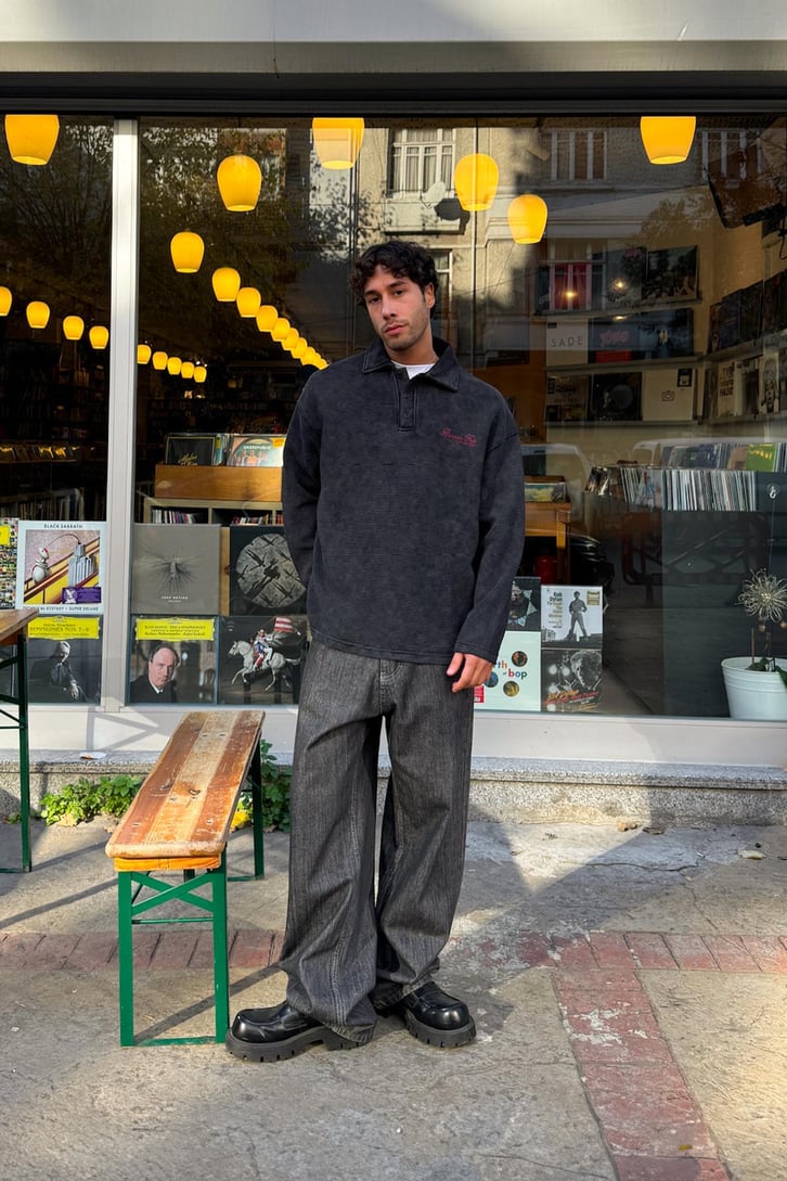 Düğmeli Polo Yaka Sweatshirt