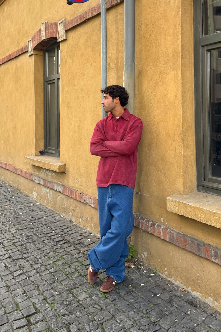 Düğmeli Polo Yaka  Sweatshirt