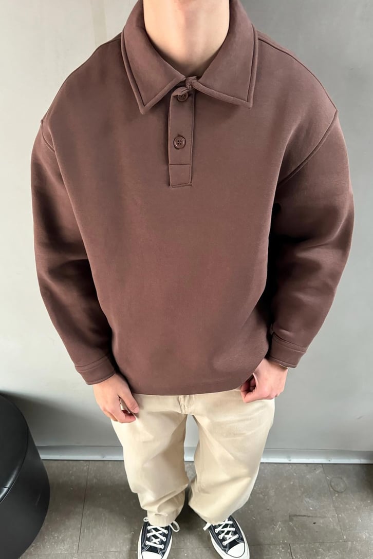 Düğmeli Polo Yaka  Sweatshirt