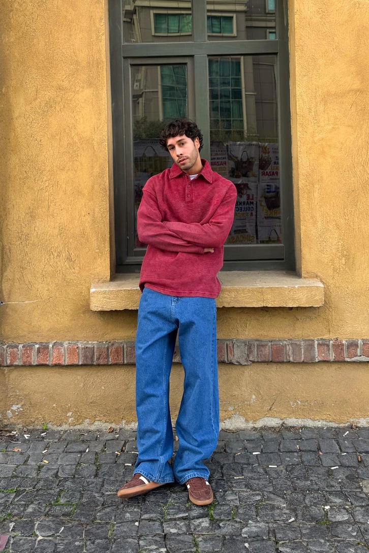 Düğmeli Polo Yaka  Sweatshirt
